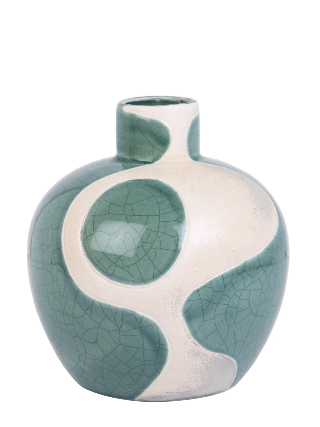 Green & White Printed Ceramic Emerald Glow Sphere Flower Vase