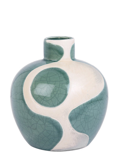 Green & White Printed Ceramic Emerald Glow Sphere Flower Vase