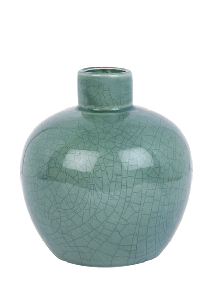 Green & White Printed Ceramic Emerald Glow Sphere Flower Vase
