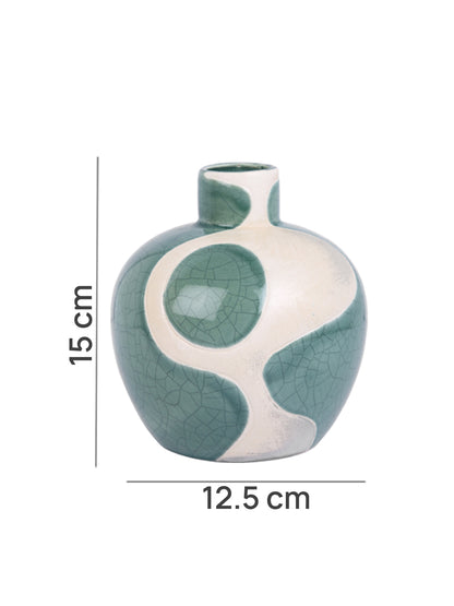 Green & White Printed Ceramic Emerald Glow Sphere Flower Vase