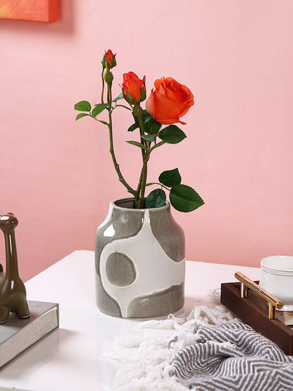 Beige & White Textured Ceramic Flower Vase