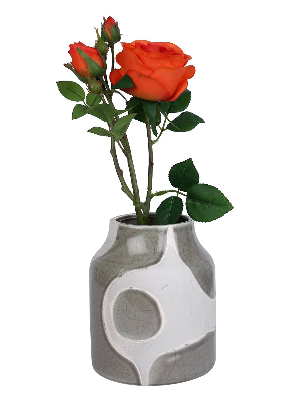 Beige & White Textured Ceramic Flower Vase