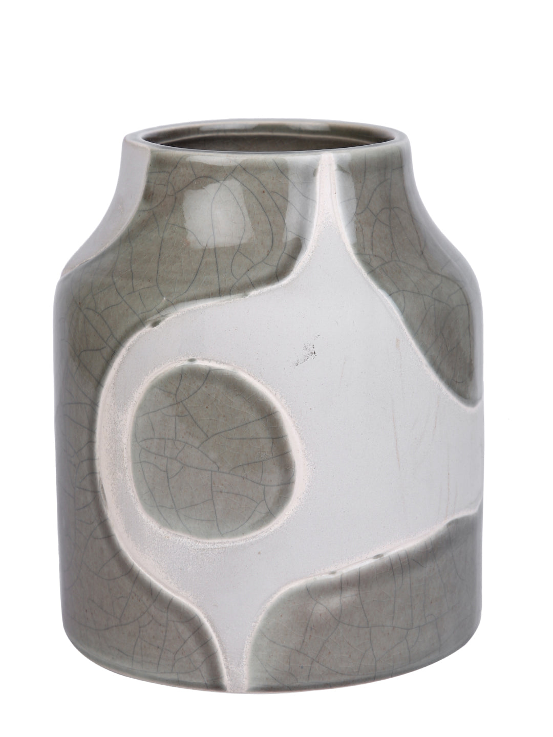 Beige & White Textured Ceramic Flower Vase