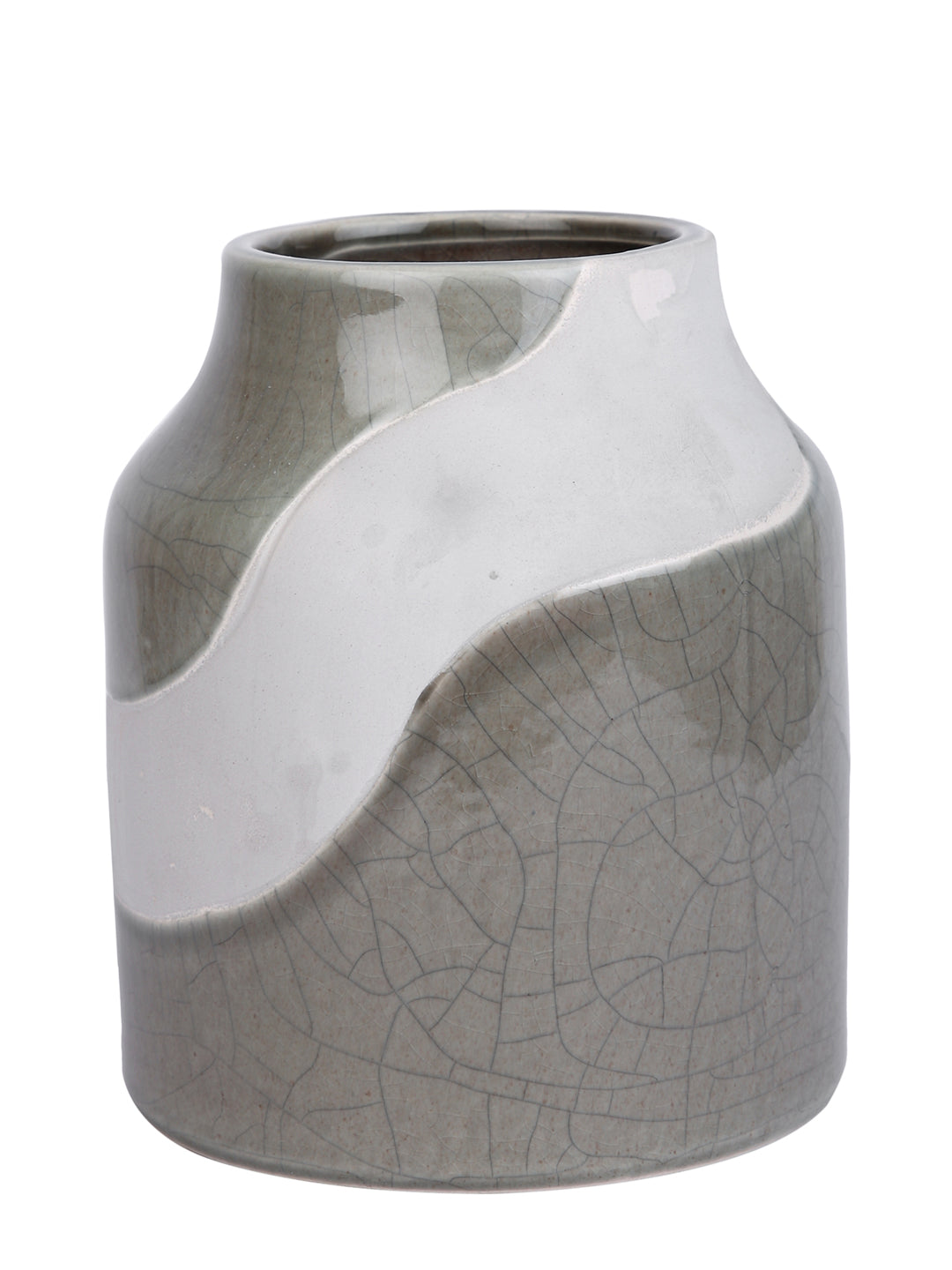 Beige & White Textured Ceramic Flower Vase