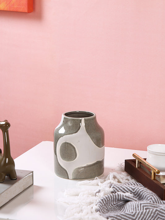 Beige & White Textured Ceramic Flower Vase