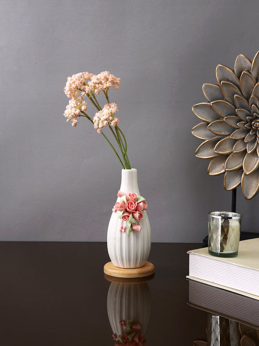 White & Pink Textured Ceramic Flower Vase