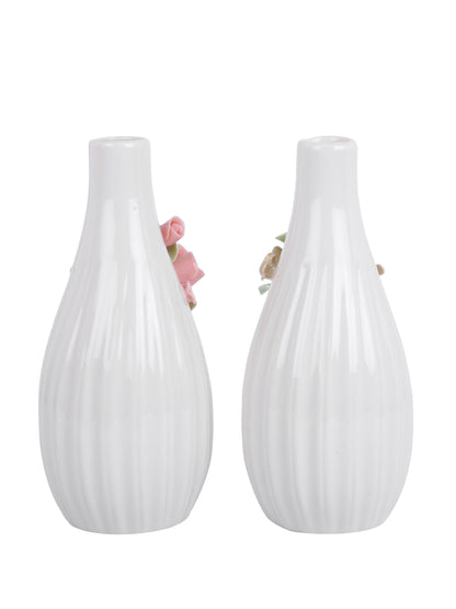 2 Pieces White & Beige Textured Ceramic Flower Vases