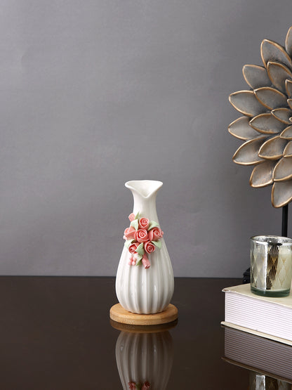 White & Pink Textured Ceramic Flower Vase