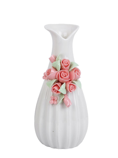 White & Pink Textured Ceramic Flower Vase