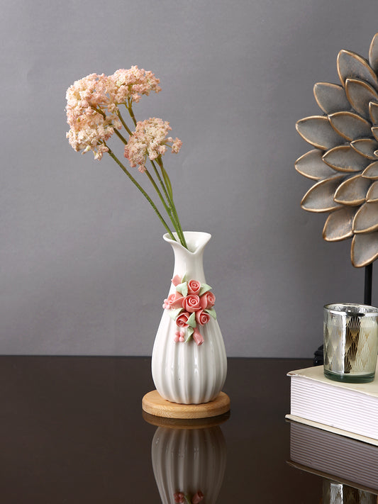 White & Pink Textured Ceramic Flower Vase