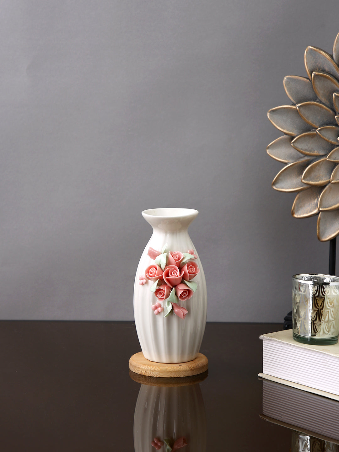 White & Pink Textured Ceramic Flower Vase