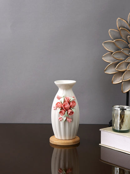 White & Pink Textured Ceramic Flower Vase