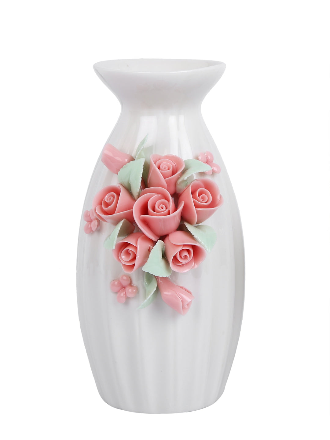 White & Pink Textured Ceramic Flower Vase