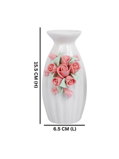 White & Pink Textured Ceramic Flower Vase