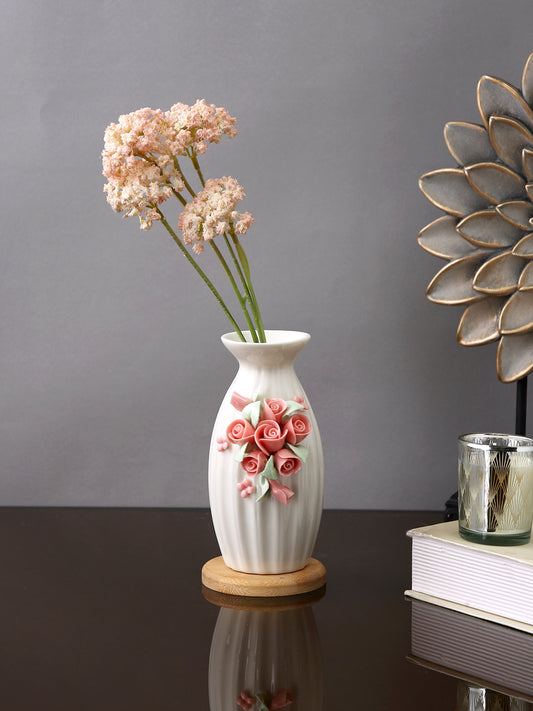 White & Pink Textured Ceramic Flower Vase