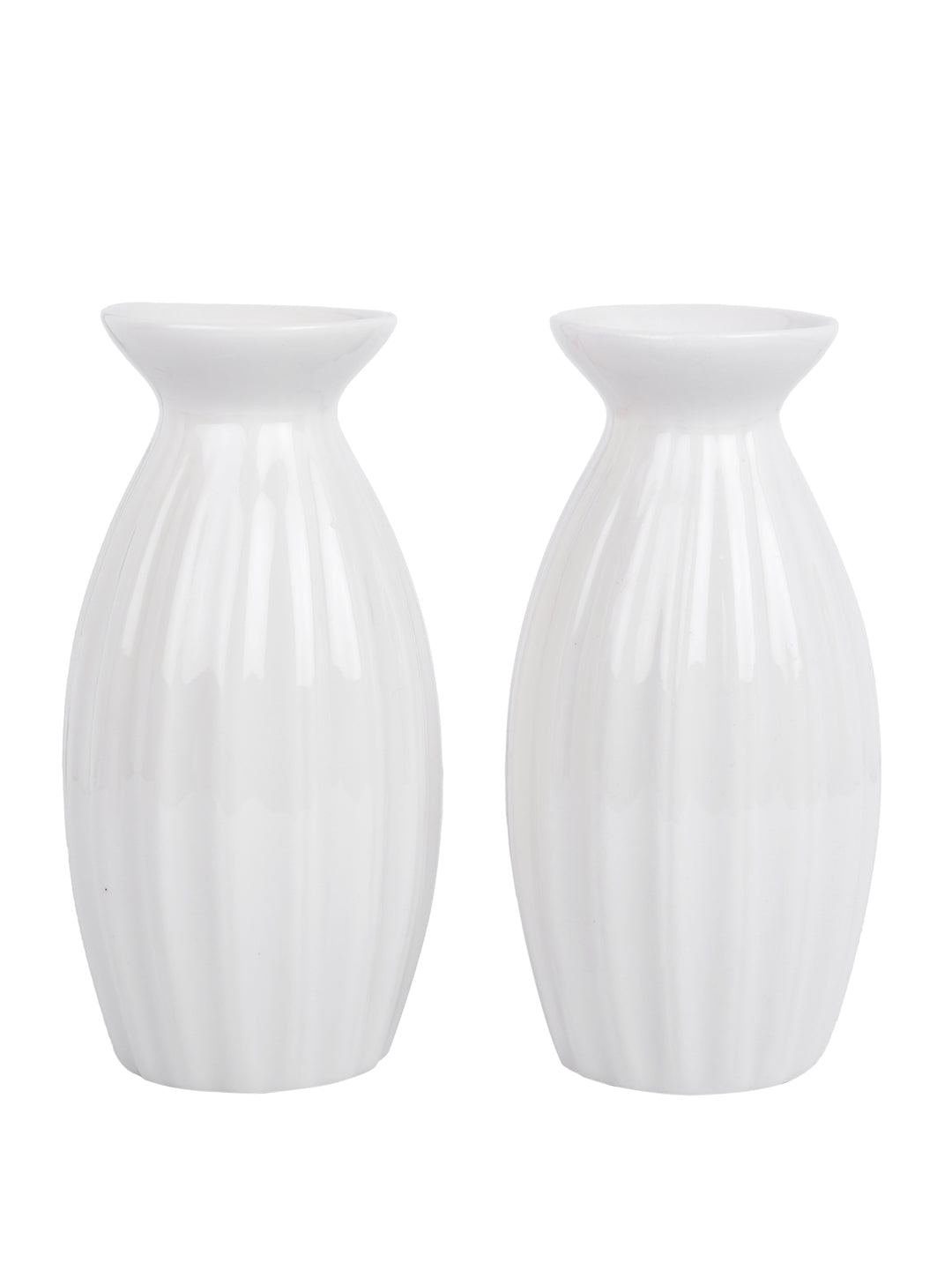 White & Pink 2 Pieces Blossom Textured Ceramic Flower Vases