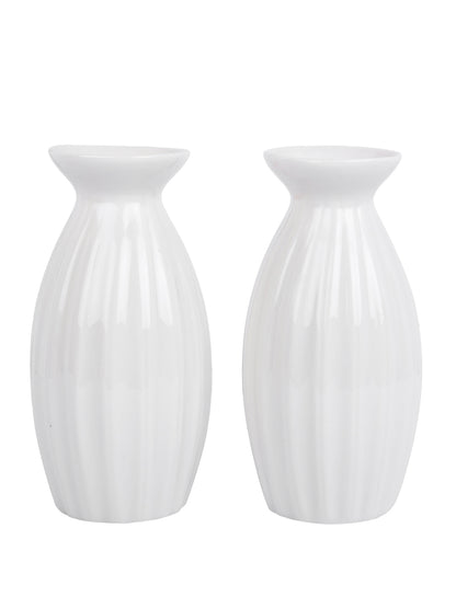 White & Pink 2 Pieces Blossom Textured Ceramic Flower Vases