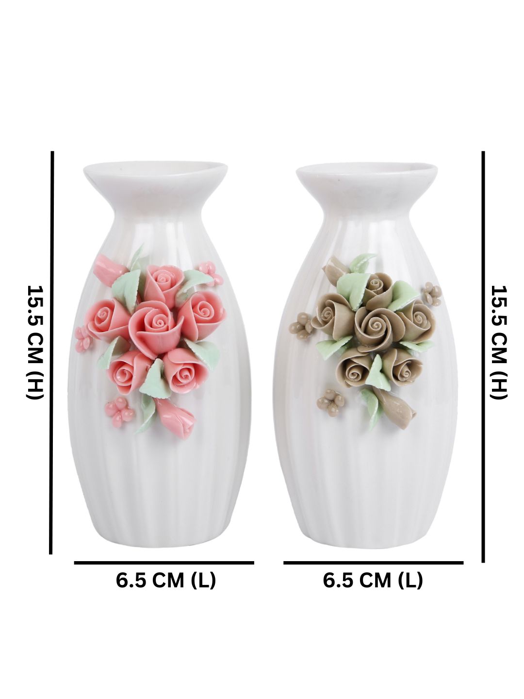 White & Pink 2 Pieces Blossom Textured Ceramic Flower Vases