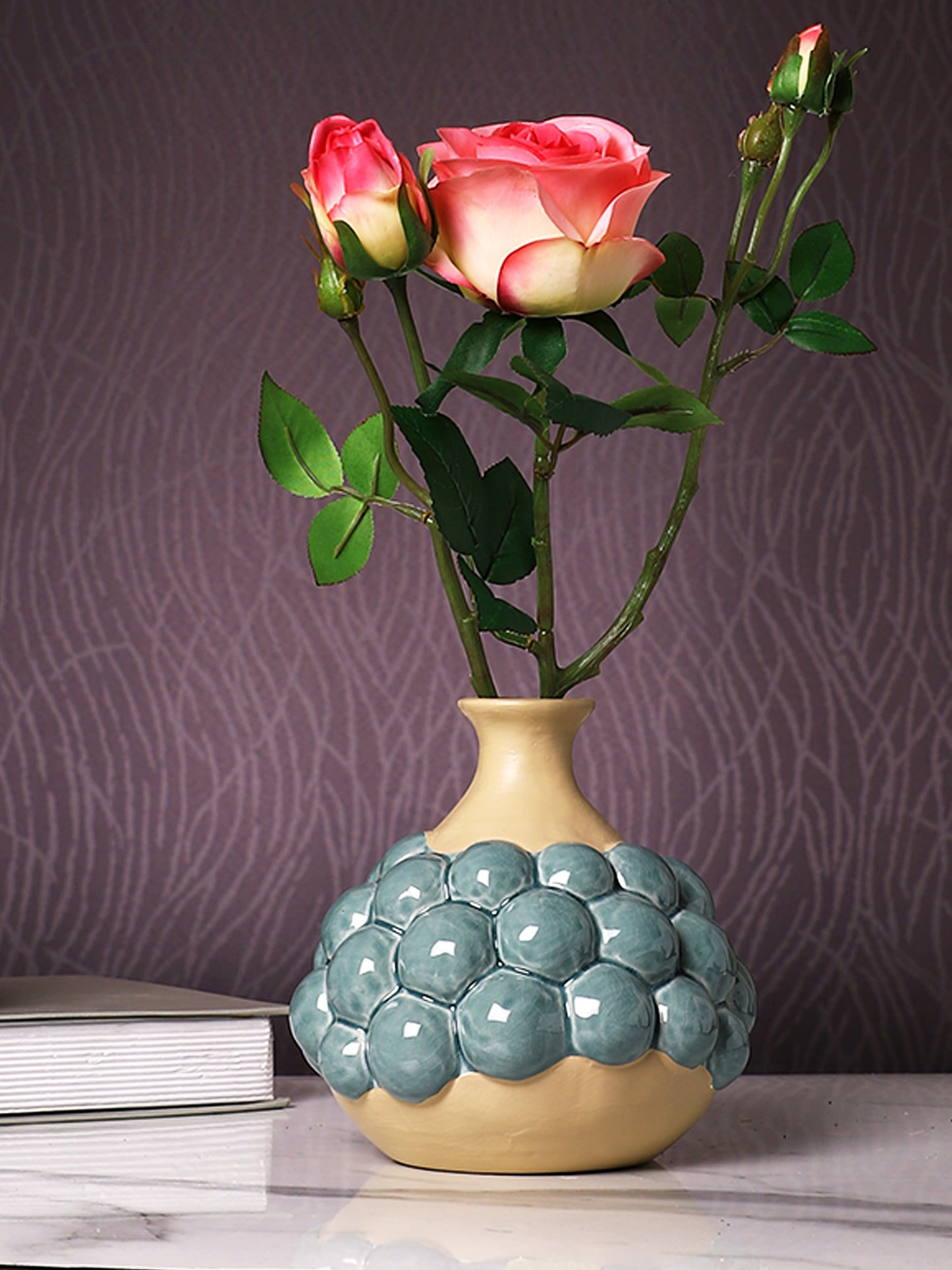Grey & Yellow Bubble Ceramic Vase