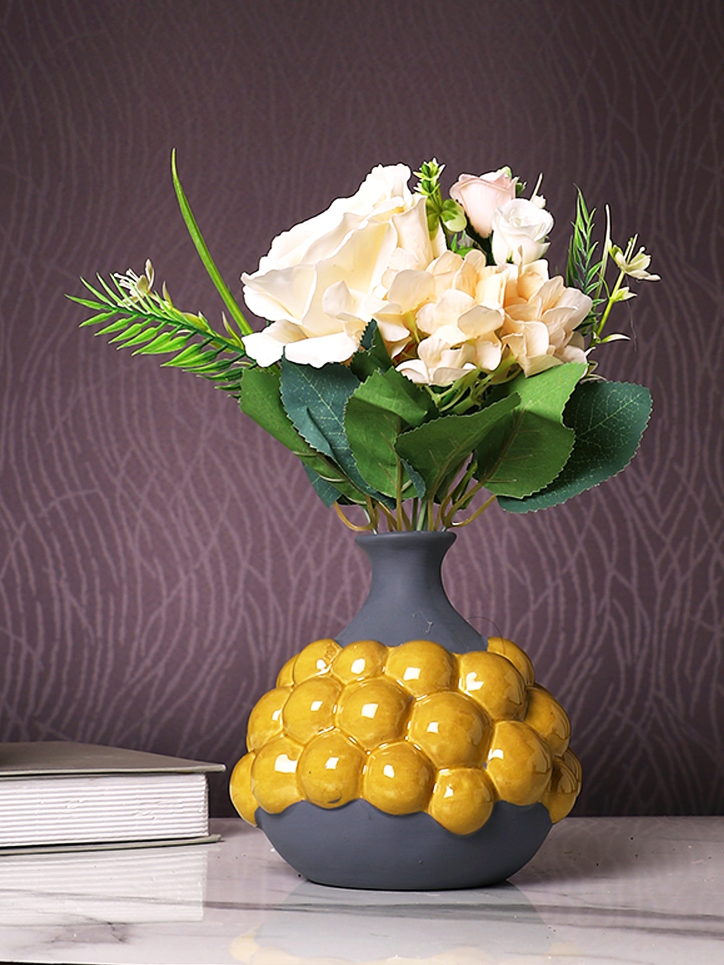 Grey & Yellow Bubble Ceramic Vase