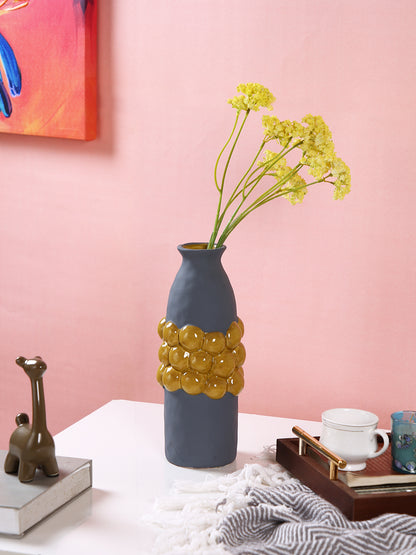 Blue & Mustard Textured Ceramic Flower Vase