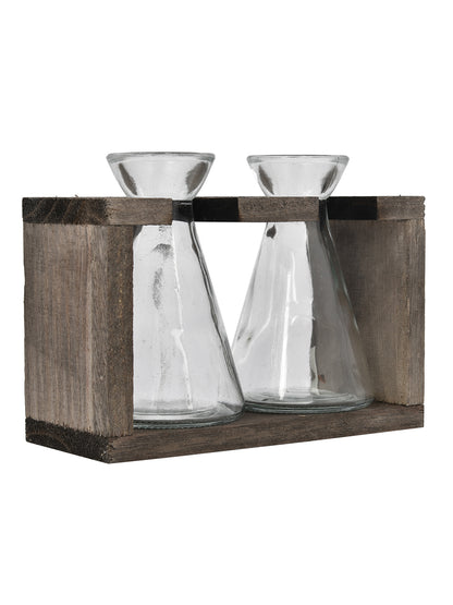 Tranquil Glass Double Vase with Wooden Stand