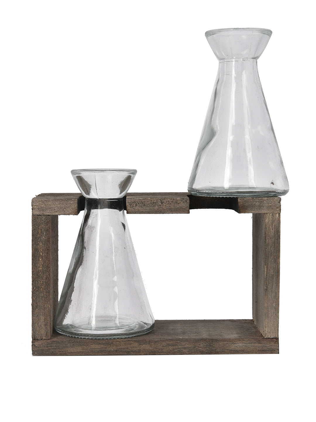 Tranquil Glass Double Vase with Wooden Stand