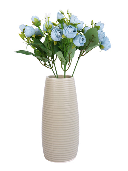 Beige Ribbed Ceramic Flower Vase