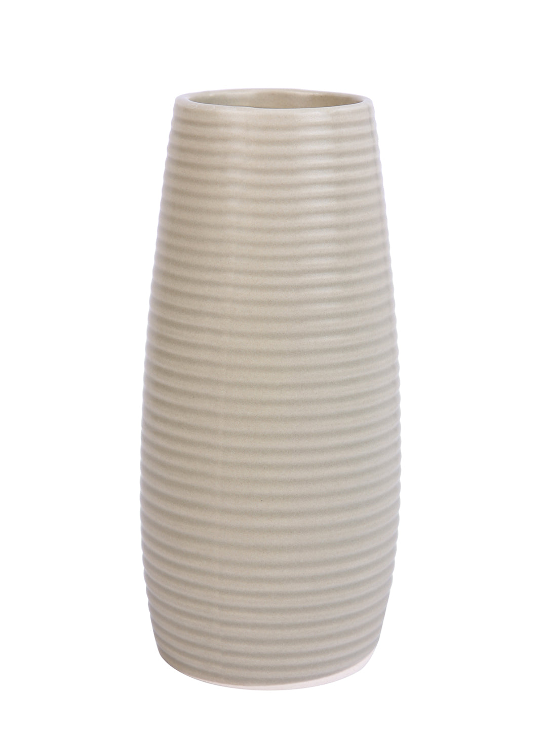 Beige Ribbed Ceramic Flower Vase