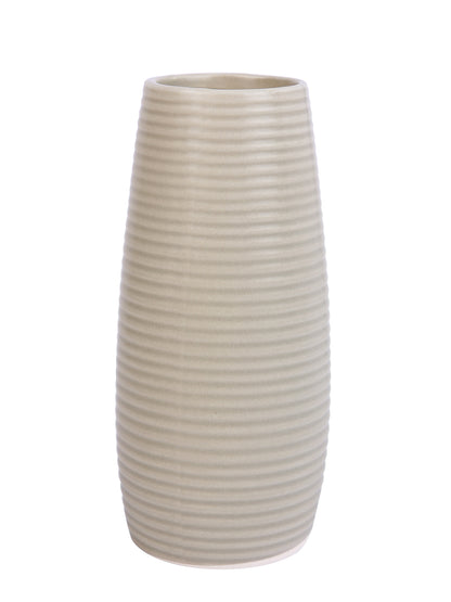 Beige Ribbed Ceramic Flower Vase