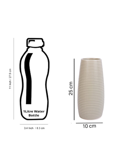 Beige Ribbed Ceramic Flower Vase