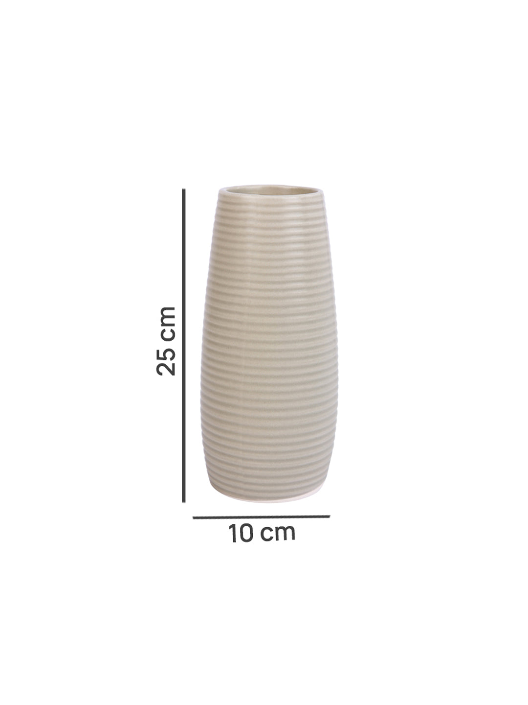 Beige Ribbed Ceramic Flower Vase