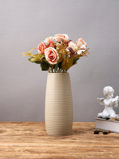 Beige Ribbed Ceramic Flower Vase