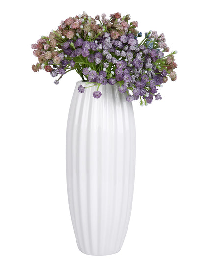 White Textured Fluted Ceramic Flower Vase