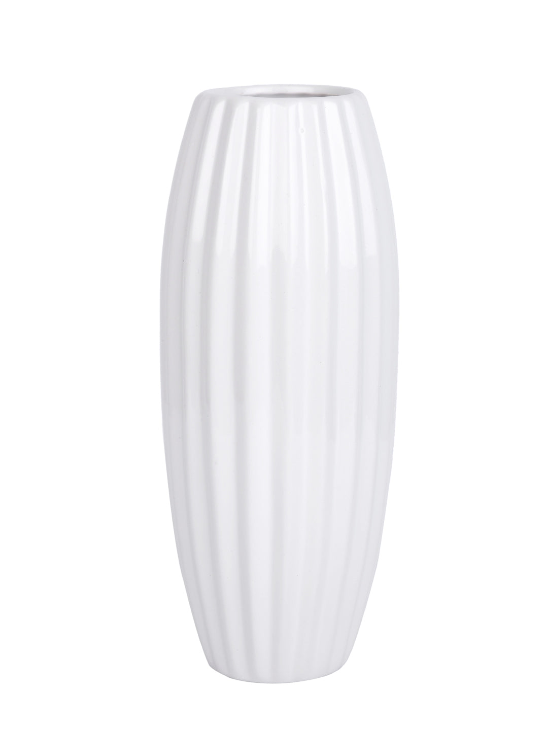 White Textured Fluted Ceramic Flower Vase