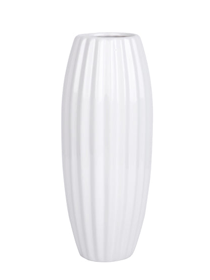 White Textured Fluted Ceramic Flower Vase
