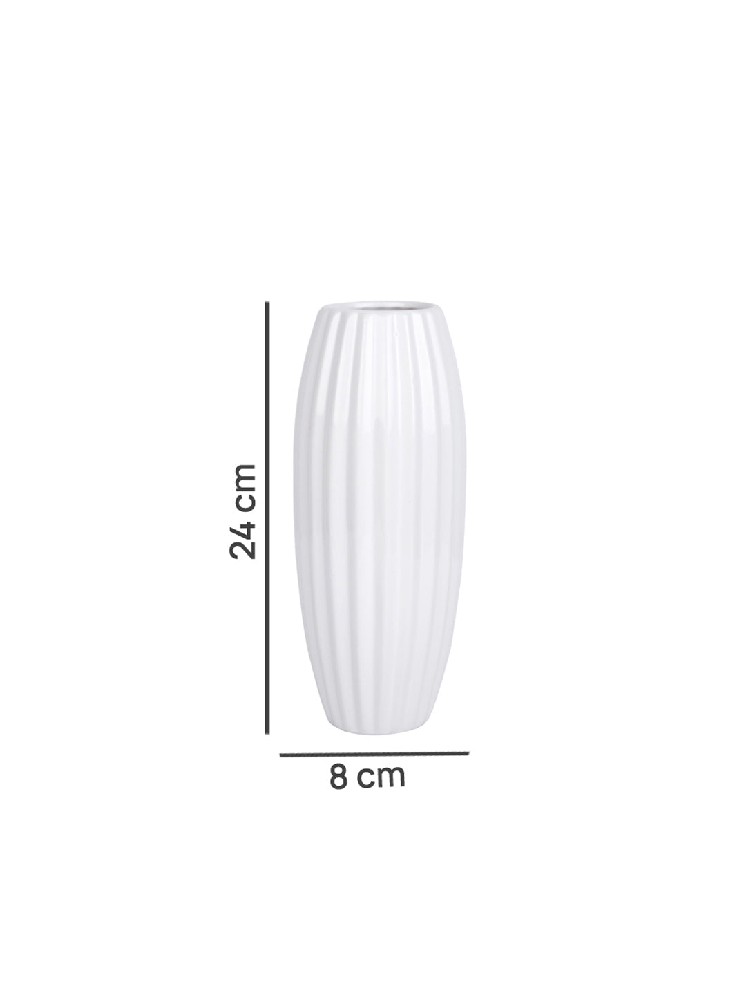White Textured Fluted Ceramic Flower Vase