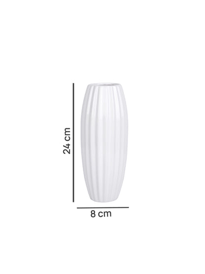 White Textured Fluted Ceramic Flower Vase