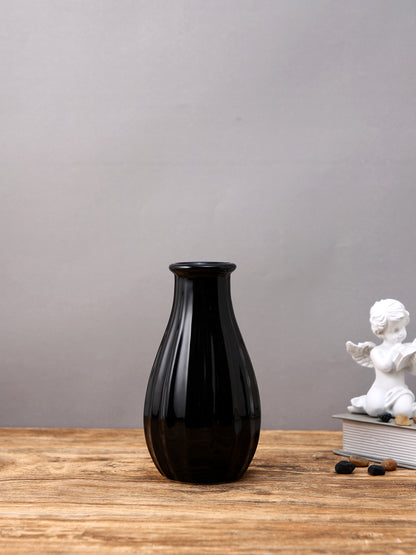 Black Textured Glossy Ceramic Flower Vase