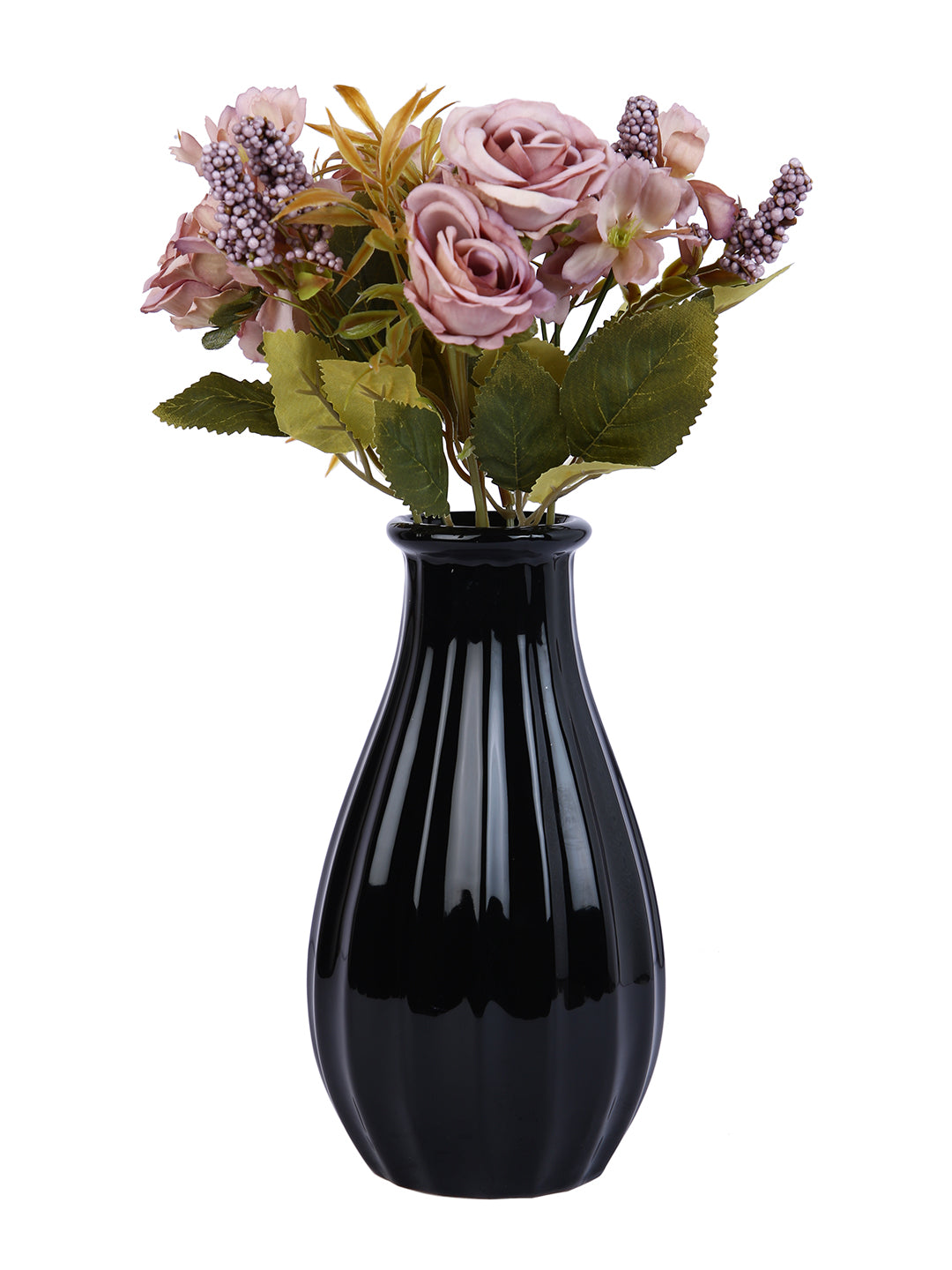 Black Textured Glossy Ceramic Flower Vase