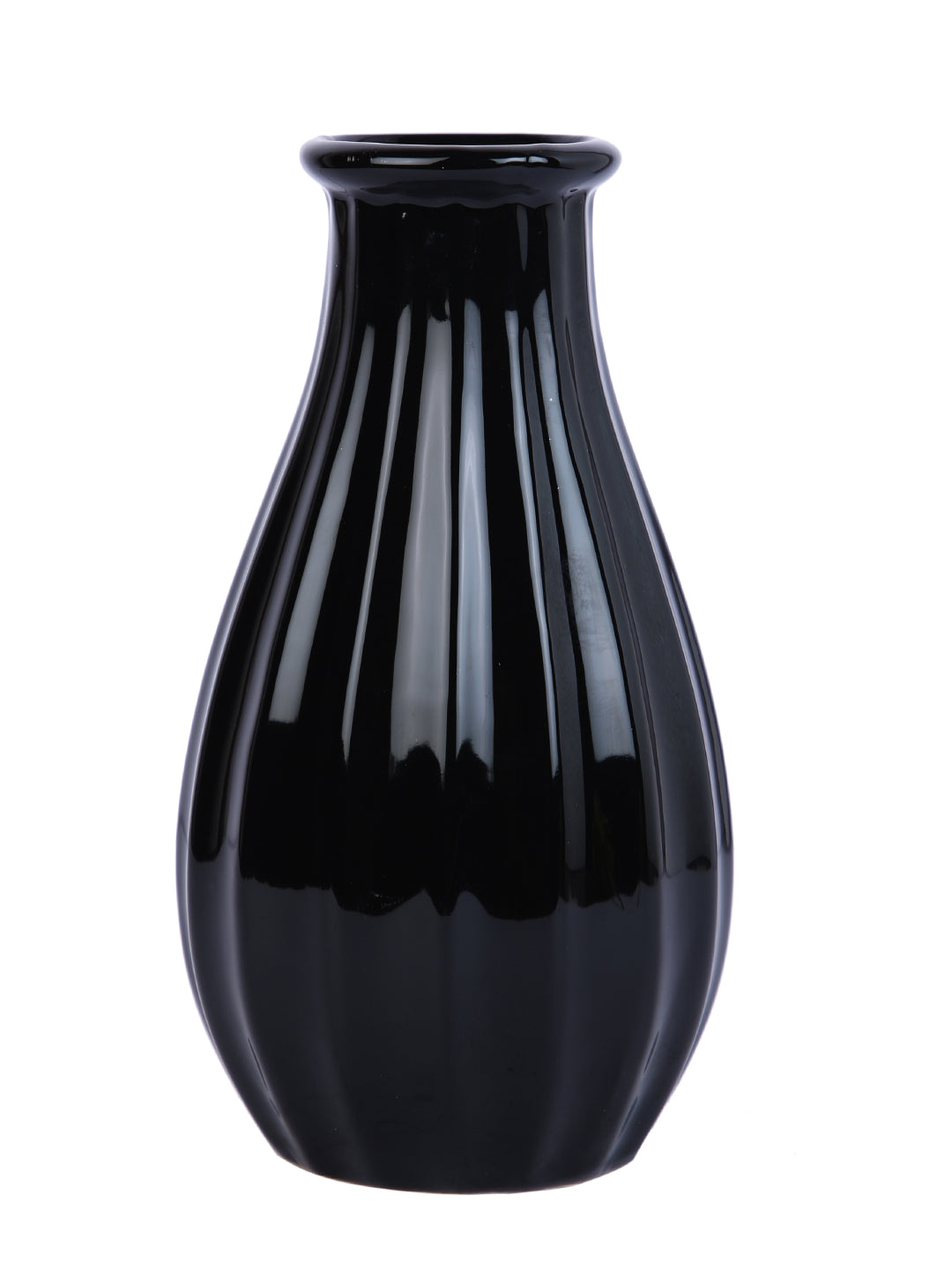 Black Textured Glossy Ceramic Flower Vase