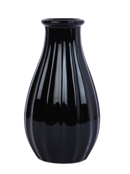 Black Textured Glossy Ceramic Flower Vase