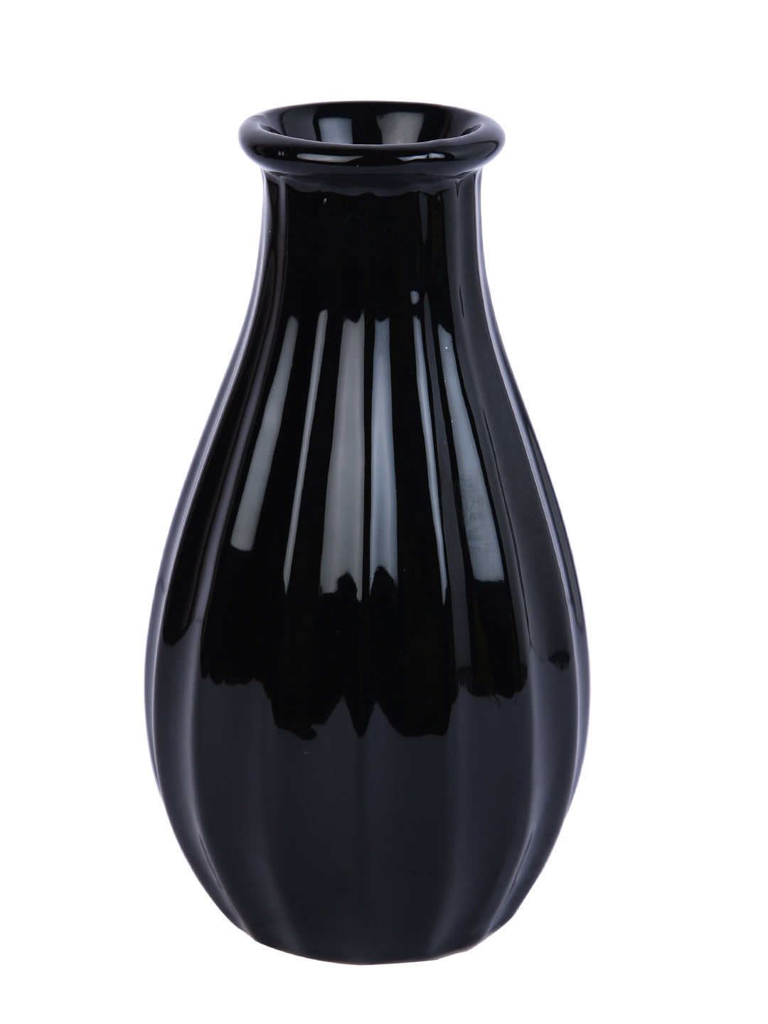 Black Textured Glossy Ceramic Flower Vase