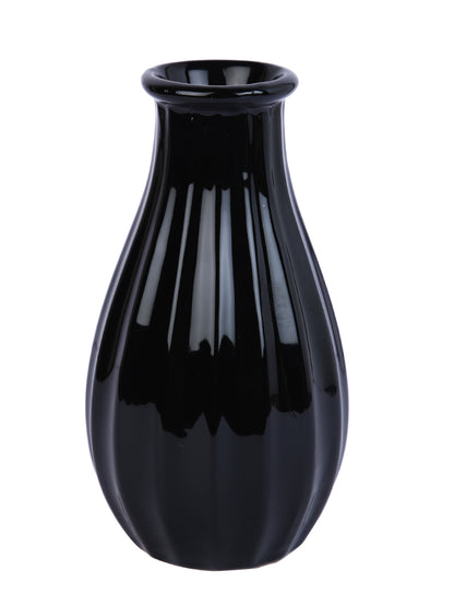 Black Textured Glossy Ceramic Flower Vase