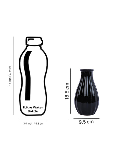 Black Textured Glossy Ceramic Flower Vase