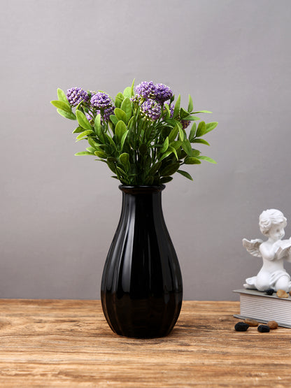Black Textured Glossy Ceramic Flower Vase