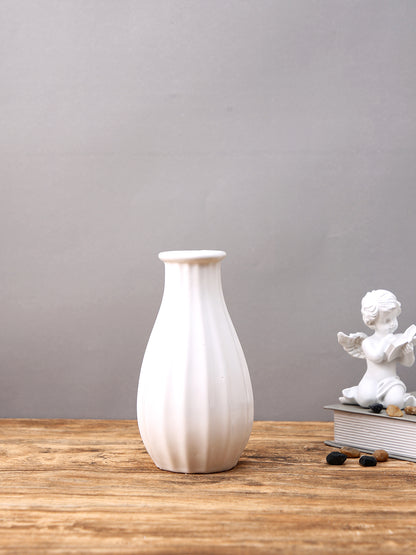 White Textured Glossy Ceramic Flower Vase