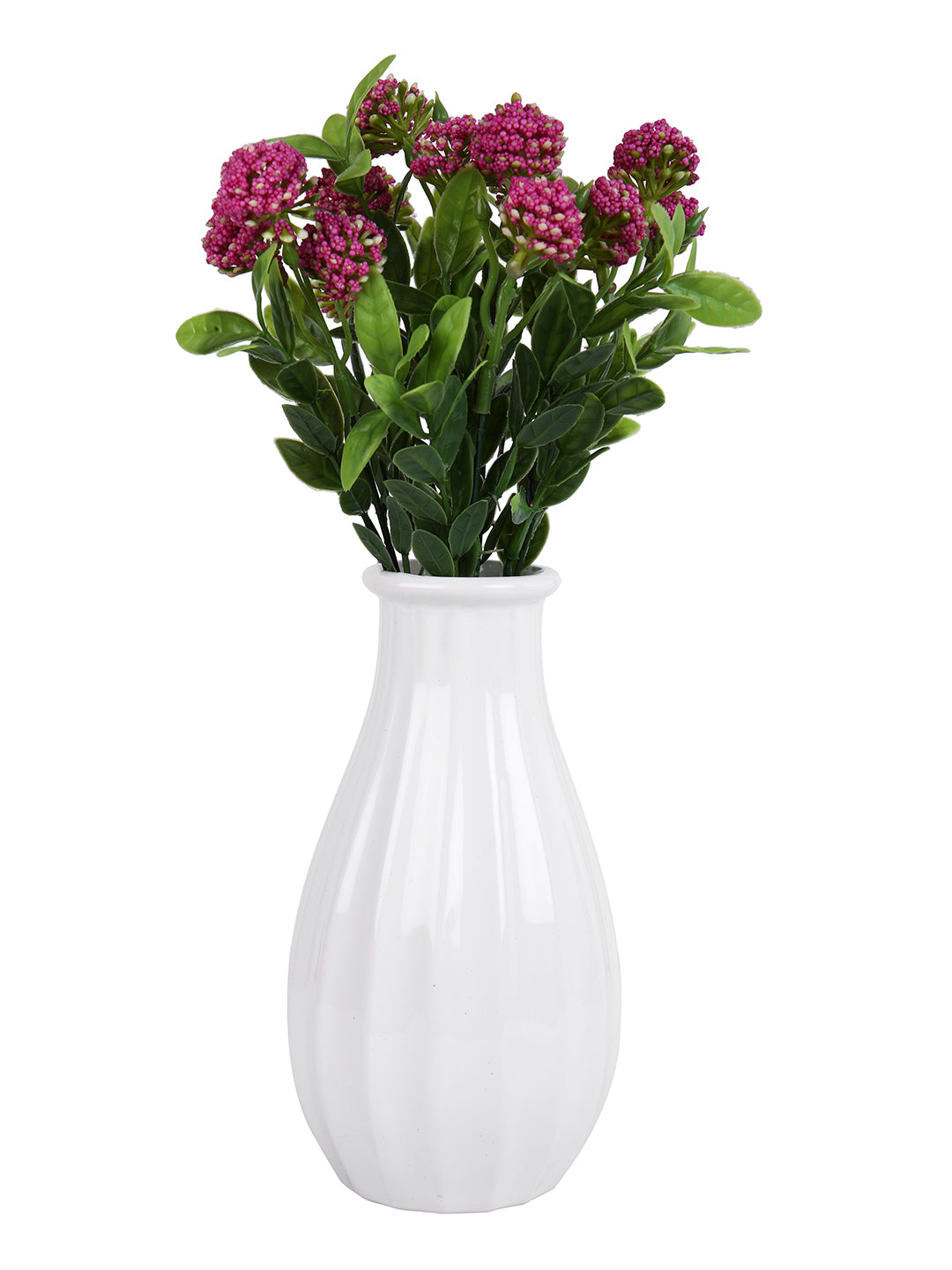 White Textured Glossy Ceramic Flower Vase