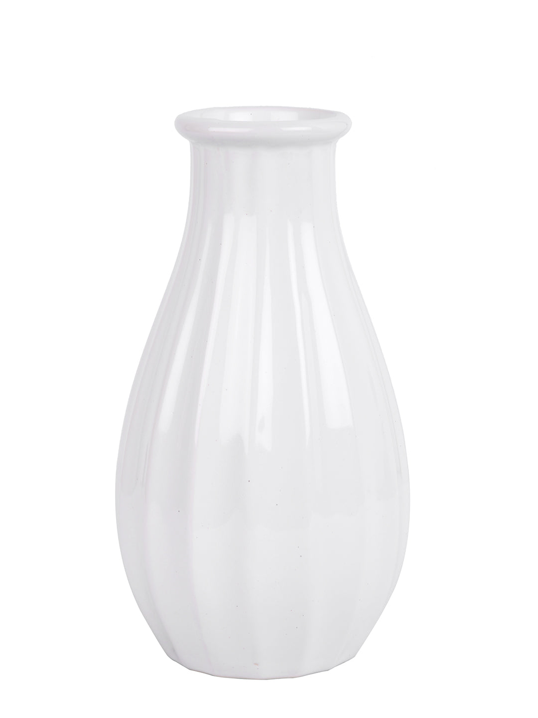 White Textured Glossy Ceramic Flower Vase