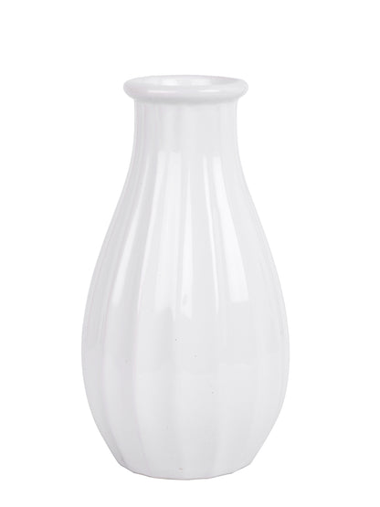 White Textured Glossy Ceramic Flower Vase